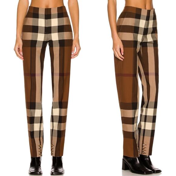 Burberry Aimie Tailored Check Print Button Hem Pant in Dark Birch Brown - Picture 6 of 17
